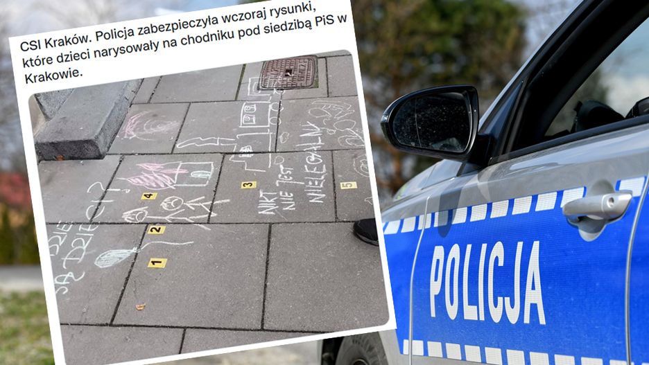 Dzieci rysowały kredą przed siedzibą PiS. Policja umorzyła śledztwo