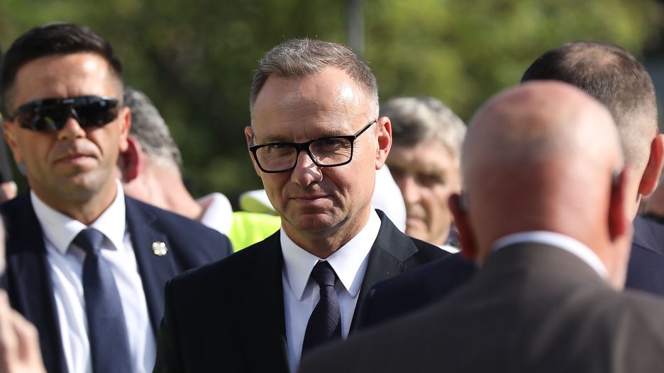 In Gdansk, Poland, on August 31, 2025, Andrzej Duda, former President of Poland, participates in a wreath-laying ceremony at the gate of the Gdansk Shipyard. On August 31, 1980, the August Agreements are signed between the democratic opposition and the communist government. That month, around 700,000 people participate in strikes, and the newly founded trade union Solidarity attracts 9-10 million members. To commemorate these events, an anniversary takes place in the BHP Hall of the Gdansk Shipyard, and flowers are laid at the shipyard gate. (Photo by Klaudia Radecka/NurPhoto via Getty Images)