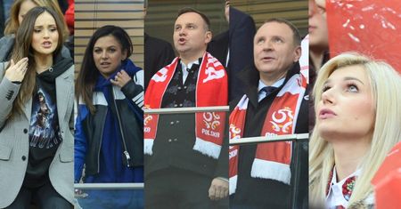 WAGs i politycy na meczu Polska-Czarnogóra: Marina, Lewandowska, Duda, Kurski... (DUŻO ZDJĘĆ)