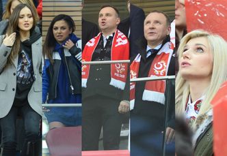 WAGs i politycy na meczu Polska-Czarnogóra: Marina, Lewandowska, Duda, Kurski... (DUŻO ZDJĘĆ)