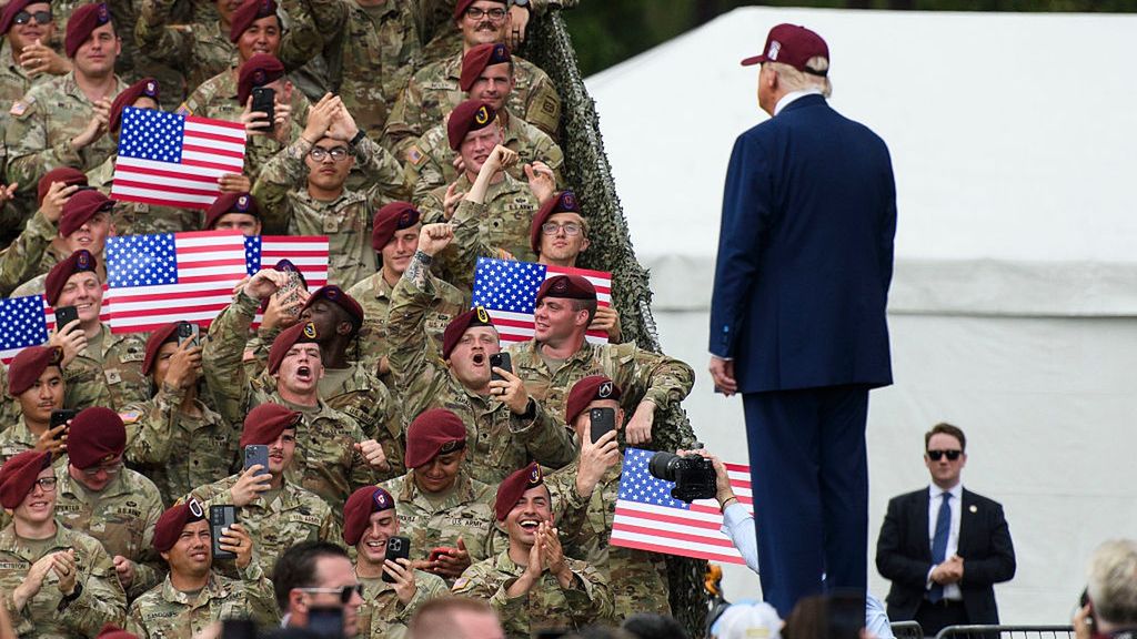 President Trump Visits Fort Bragg To Honor U.S. Forces
FORT BRAGG, NORTH CAROLINA - JUNE 10: Soldiers react as U.S. President Donald Trump arrives on stage during a celebration open to the public in honor of the 250th anniversary of the U.S. Army on June 10, 2025 in Fort Bragg, North Carolina. U.S. President Donald Trump traveled to Fort Bragg Army base to observe a military demonstration and give remarks in honor of the anniversary. (Photo by Melissa Sue Gerrits/Getty Images)
Melissa Sue Gerrits