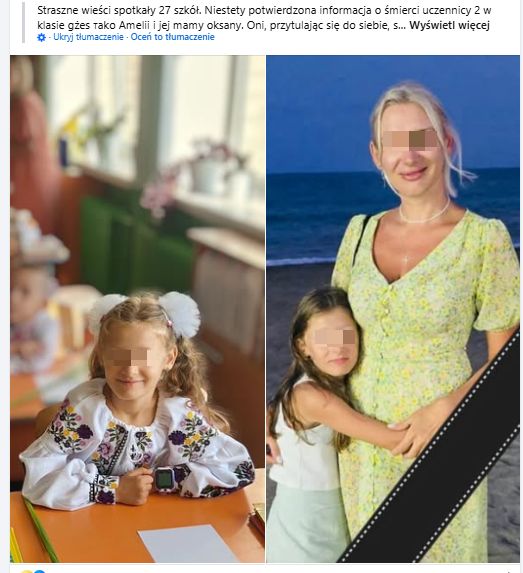 Amelia i jej mama Oksana zginęły w ostrzale Rosjan