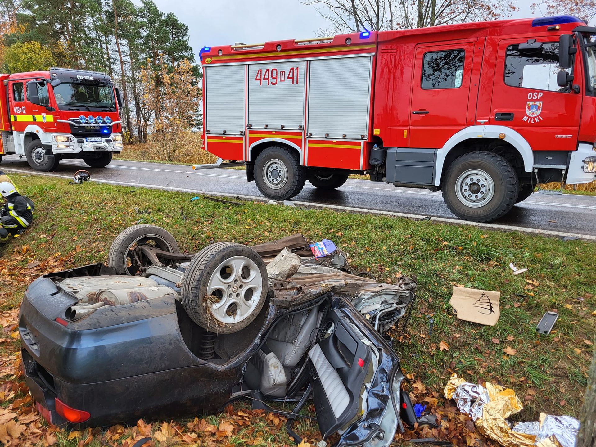 Wypadek na dk 63 pod Miłkami 
