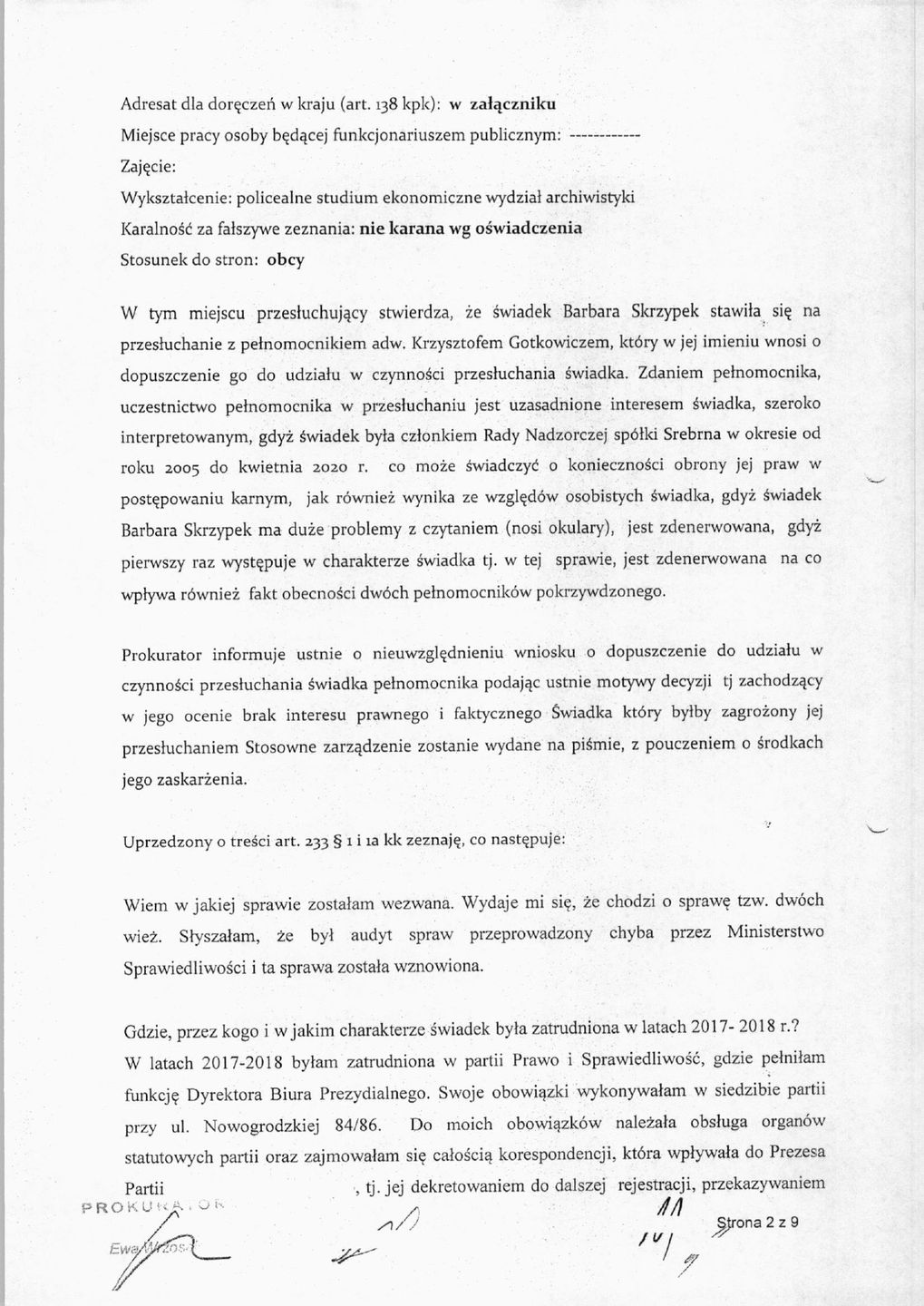 Protokół przesłuchania świadka