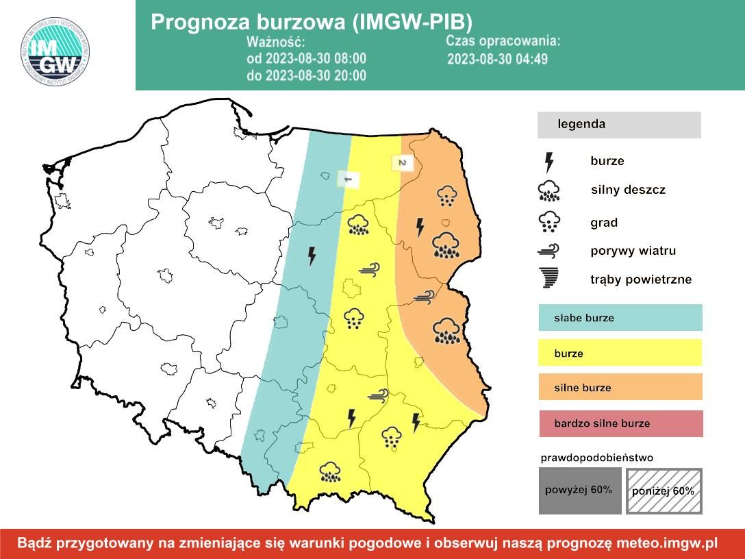 Prognoza burzowa IMGW na środę 30 sierpnia