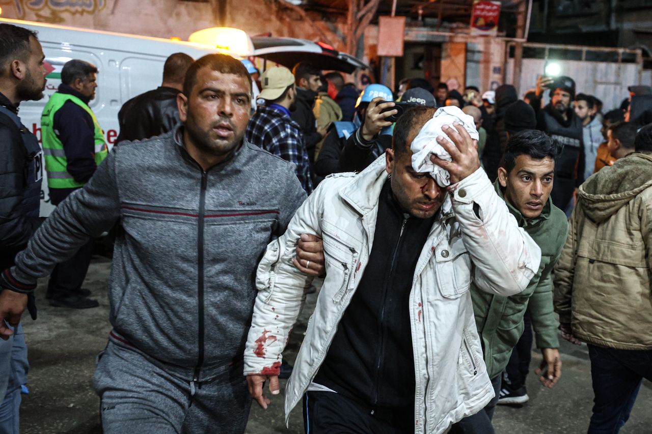 A number of wounded people were transferred to Kuwait Hospital following Israeli air strikes on Rafah in the southern Gaza Strip, February 12, 2024. (Photo by Loay Ayyoub/For The Washington Post via Getty Images)