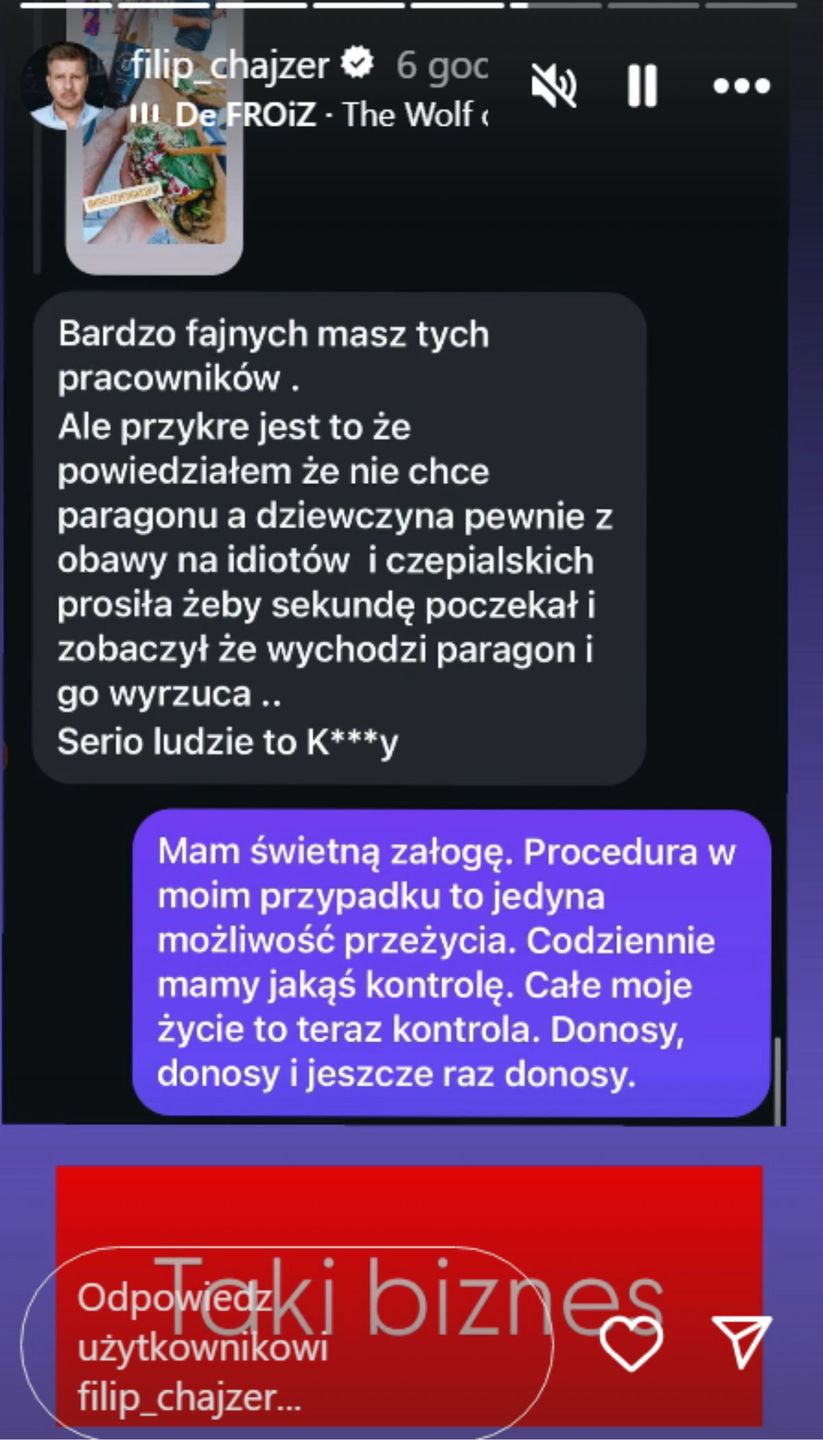 Filip Chajzer skarży się na donosy 