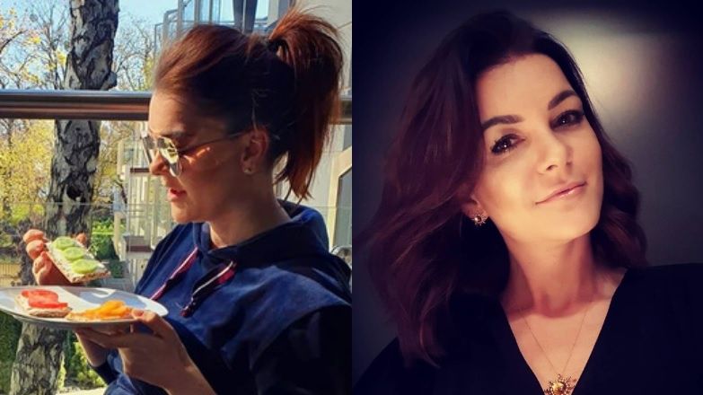 Agnieszka Radwańska konsumuje śniadanie na tarasie