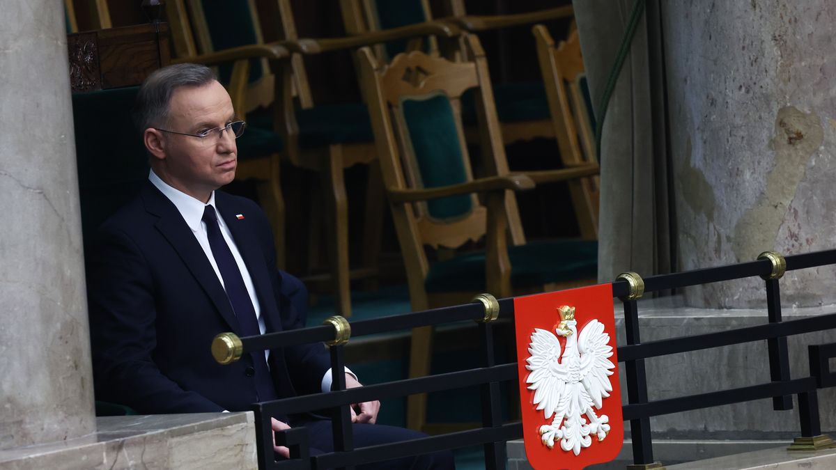 Polish President Andrzej Duda speaks during the Polish parliament meeting in Warsaw, Poland on March 7, 2025. (Photo by Jakub Porzycki/NurPhoto via Getty Images)