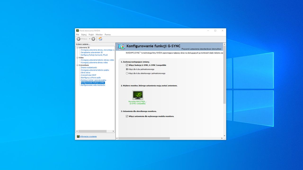 funkcja Nvidia G-Sync aktywna 