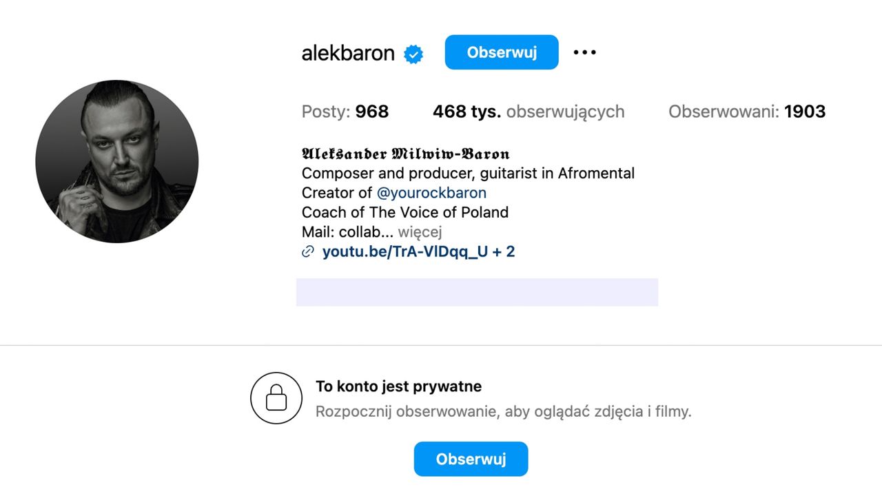 Baron zmienił instagramowe konto z publicznego na prywatne