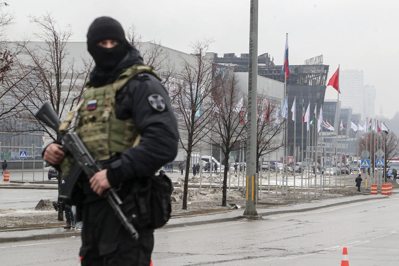 Russian services at the hall where the attack took place