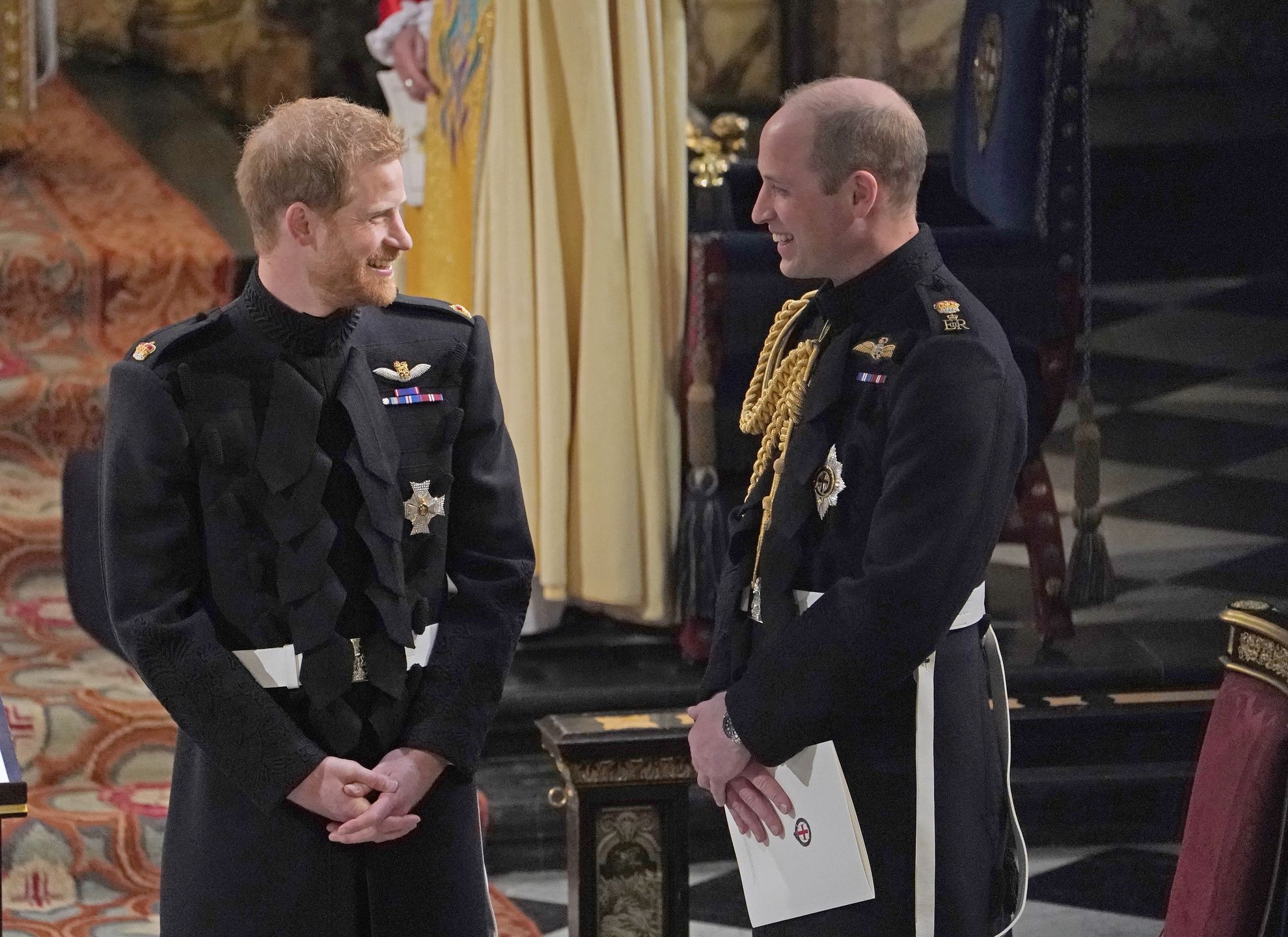 Prince Harry Marries Ms. Meghan Markle - Windsor CastleWINDSOR, ENGLAND - MAY 19: Prince Harry with his Best Man, the Duke of Cambridge wait for the start of his wedding ceremony to Meghan Markle at  St George's Chapel at Windsor Castle on May 19, 2018 in Windsor, England. (Photo by Owen Humphreys - WPA Pool/Getty Images)WPA Poolidsok wparota royal royalty, royalwedding2018