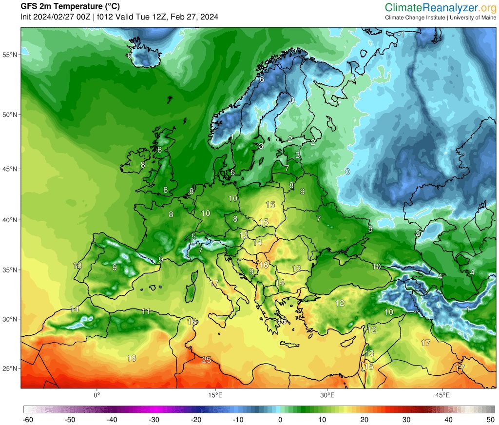 Temperatura powietrza w Europie 