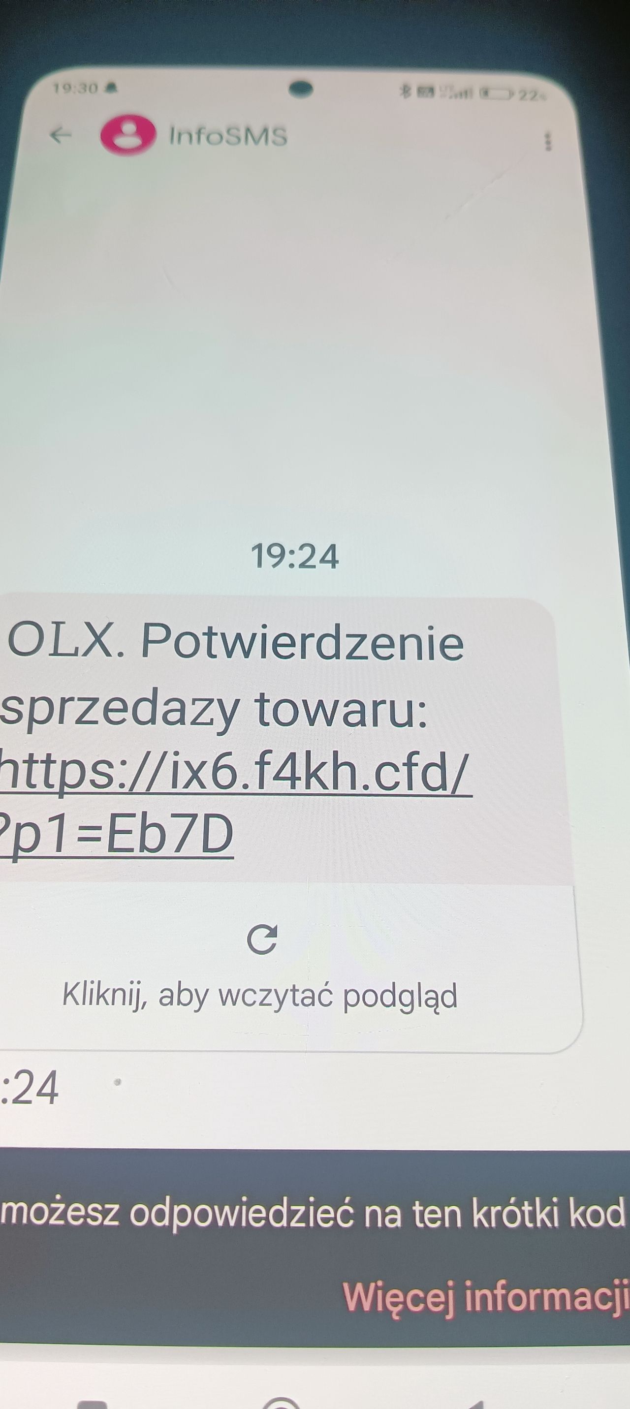 Fałszywy SMS od "OLX" - zdjęcie czytelnika