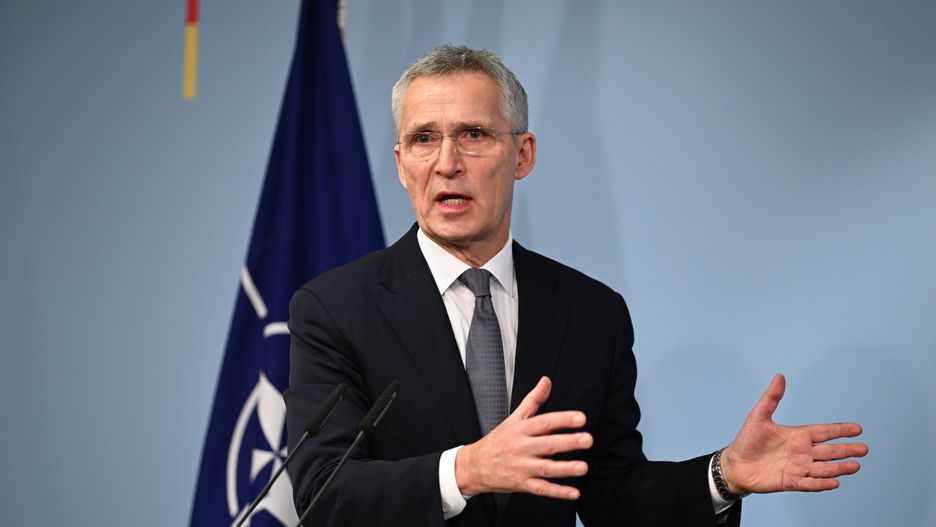 BERLIN, GERMANY - JANUARY 24: NATO Secretary General Jens Stoltenberg and German Defense Minister Boris Pistorius (not seen) hold a joint press conference after their meeting at the Defense Ministry in Berlin, Germany 24, 2023. (Photo by Abdulhamid Hosbas/Anadolu Agency via Getty Images)