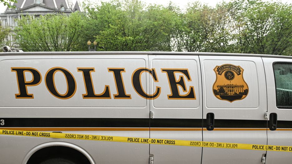 WASHINGTON, DC  MAY 28:
Yellow police tape marked 'Police Line  Do Not Cross' cordons off a street near a United States Secret Service Uniformed Division van in Washington, D.C., United States, on May 28, 2025. (Photo by STR/NurPhoto via Getty Images)