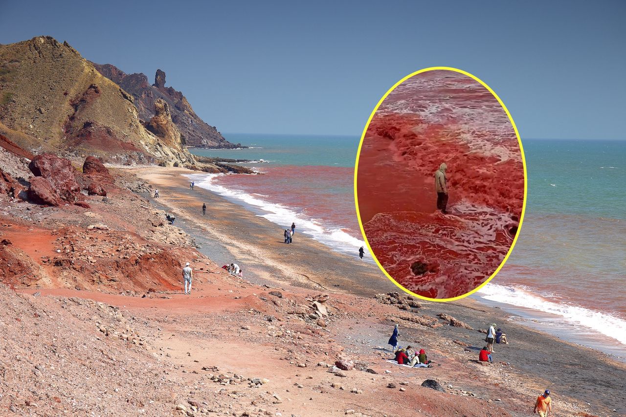 "Krwawy deszcz" na irańskiej plaży. Widoki jak nie z tej ziemi