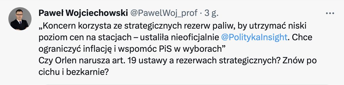 Tweet prof. Pawła Wojciechowskiego