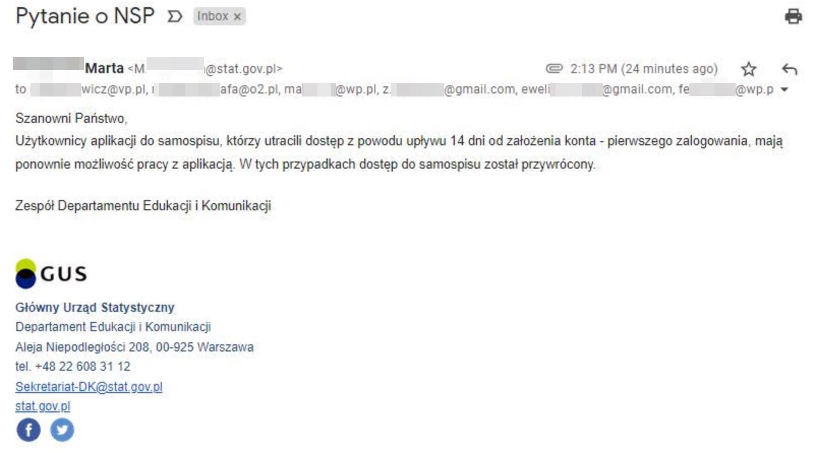 GUS, adresy mailowe Polaków