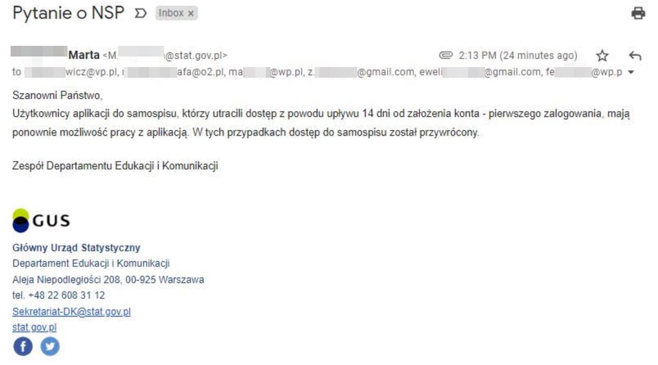GUS, adresy mailowe Polaków