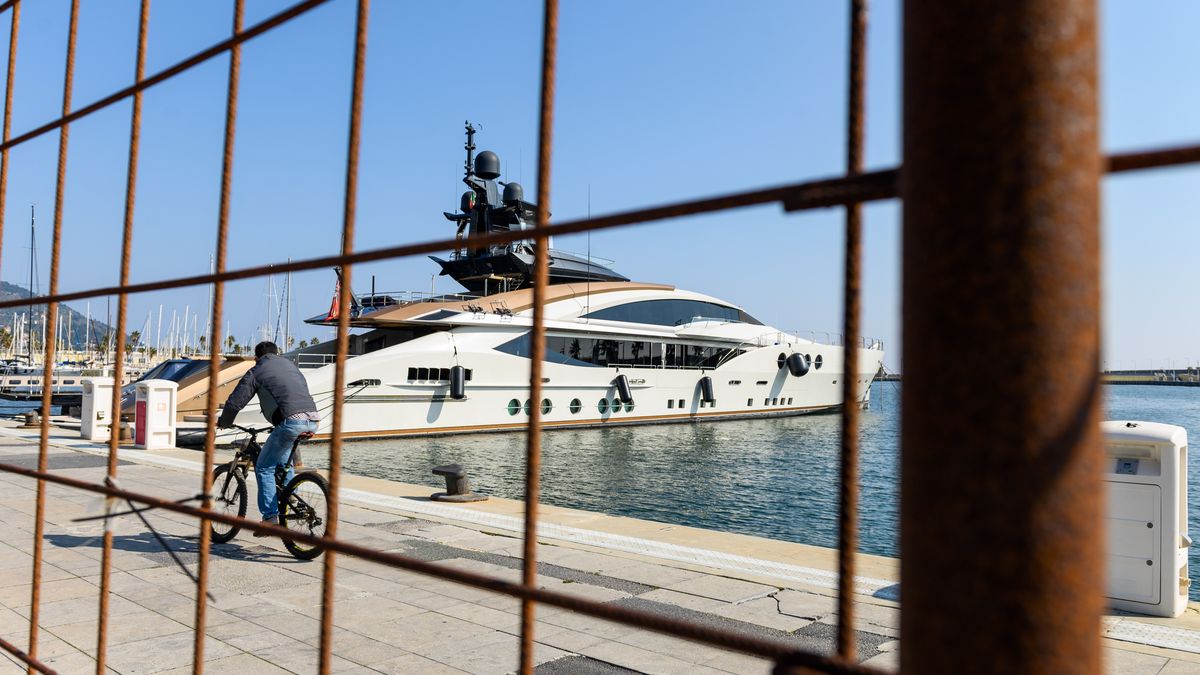 The seized Lady M superyacht, owned by Russian billionaire Alexey Mordashov, at the port in Imperia, Italy, on Monday, March 7, 2022. Italy's Finance Police detained superyachts of sanctioned Russian billionaires, as authorities around the world ratchet up the pressure on the countrys elite following the invasion of Ukraine. Photographer: Giuliano Berti/Bloomberg via Getty Images
