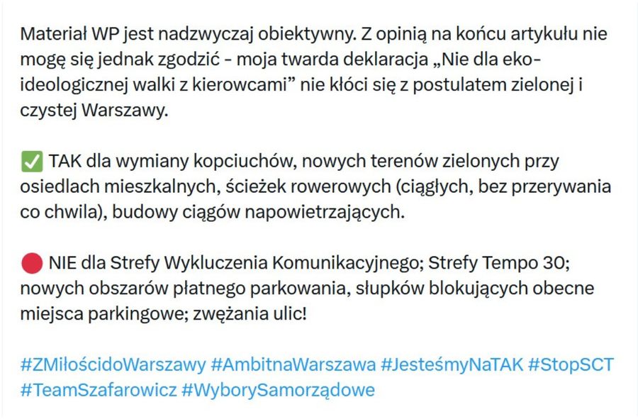 Wpis Oskara Szafarowicza o artykule na łamach WP