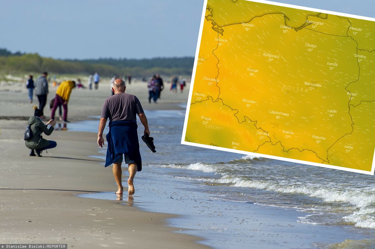 Jesienny powiew ciepła. Pogoda na poniedziałek, mapa: Windy.com
