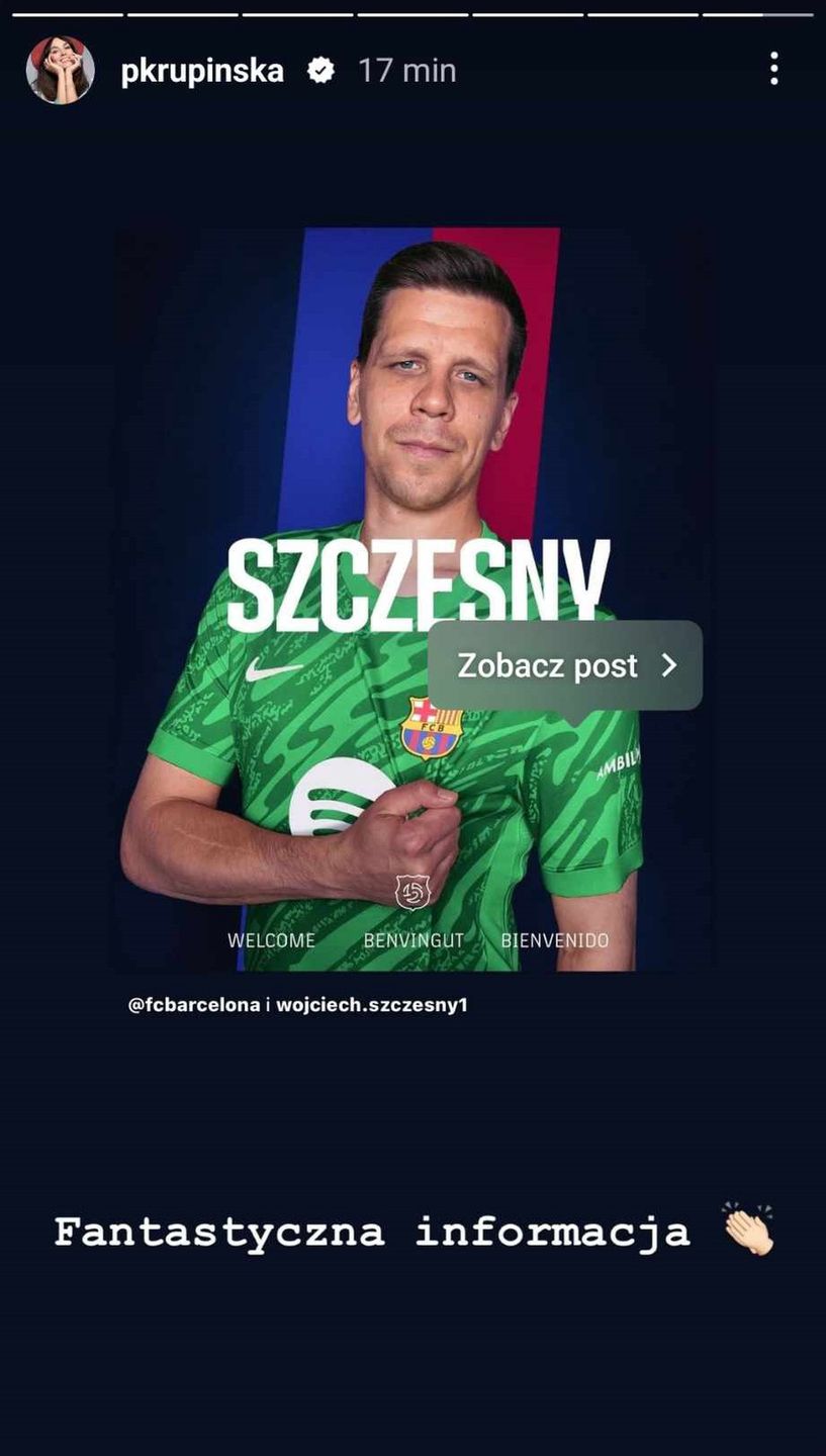 Reakcja Pauliny Krupińskiej na wpis Wojciecha Szczęsnego