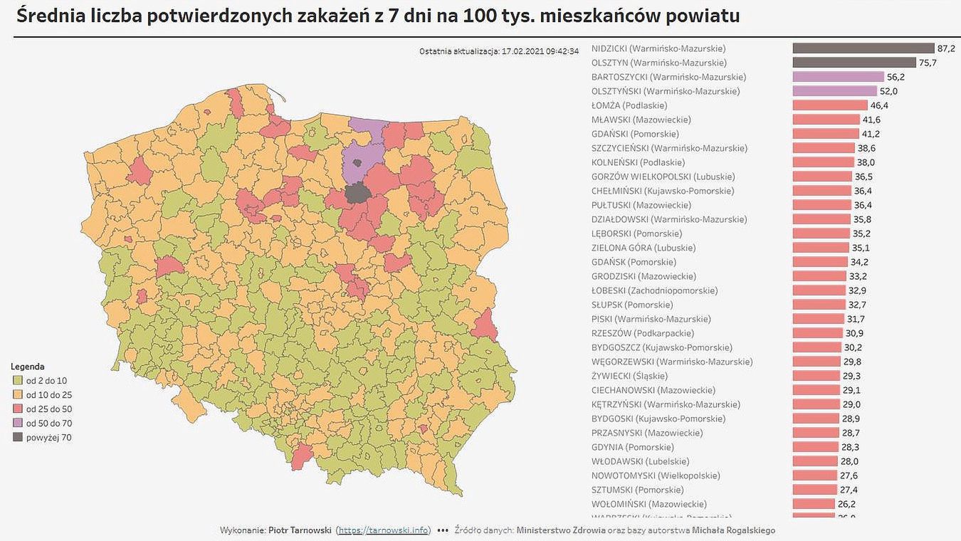 Koronawirus. Powiatowa mapa nowych zakażeń w Polsce