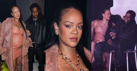 Ciężarna Rihanna w obcisłej sukience bryluje na Tygodniu Mody w Paryżu z ASAP Rockym (ZDJĘCIA)