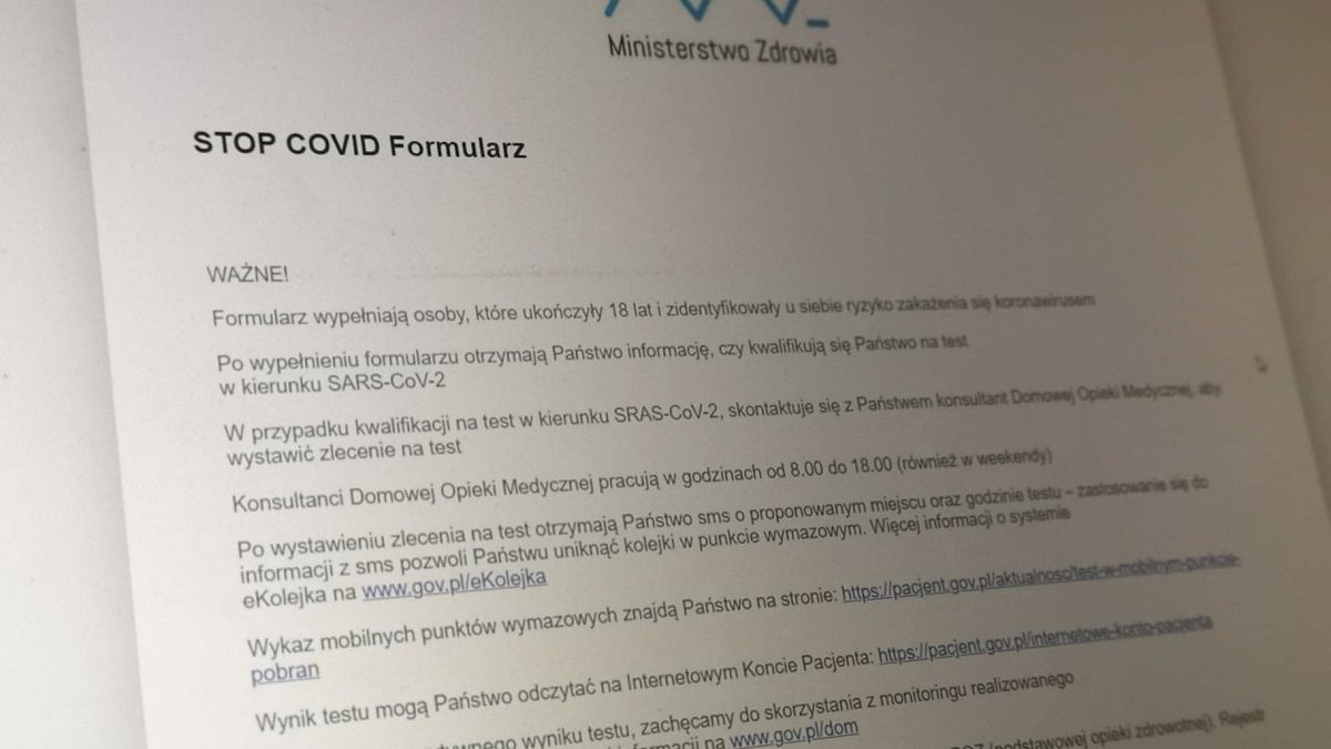 Skierowanie na koronawirusa przez Internet
