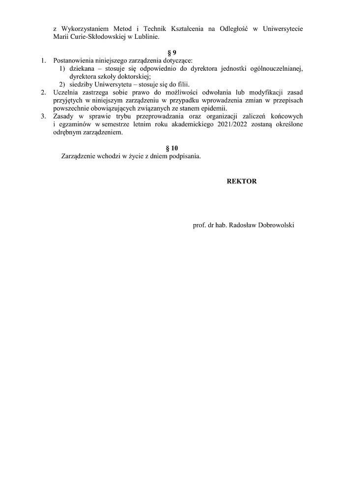 Zarządzenie Rektora UMCS ws. powrotu studentów na uczelnię