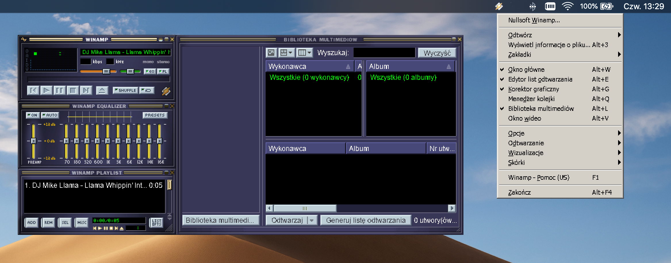 Winamp na macOS z Wine 4.0 działa bez zarzutu