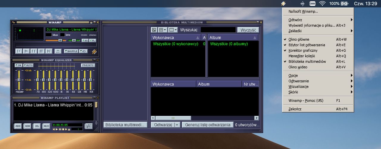 Winamp na macOS z Wine 4.0 działa bez zarzutu