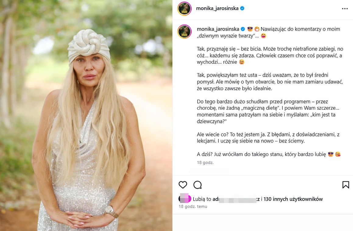Wpis Moniki Jarosińskiej na Instagramie