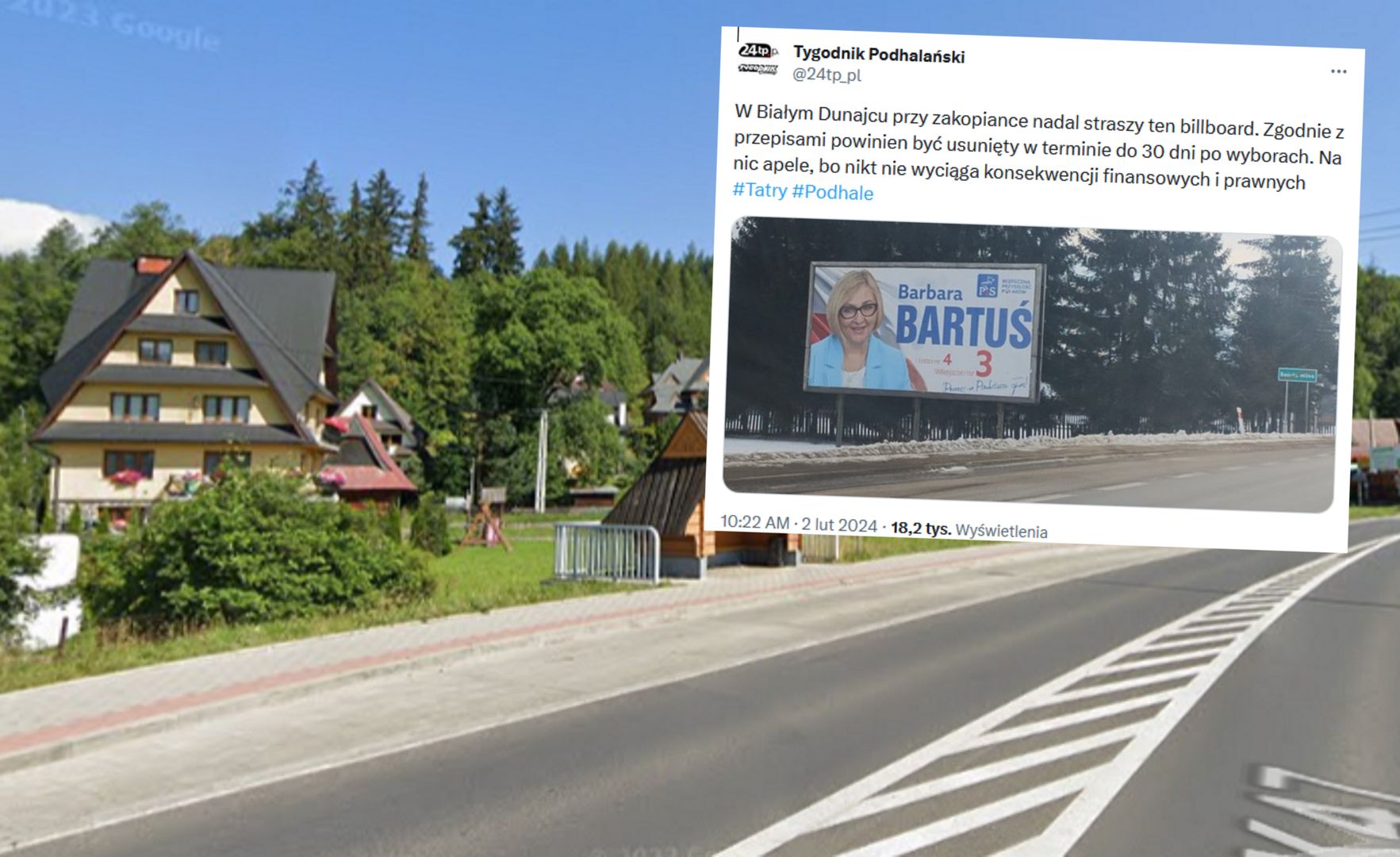 Billboardy wyborcze wciąż "straszą" na ulicach. Zdjęcie z Podhala