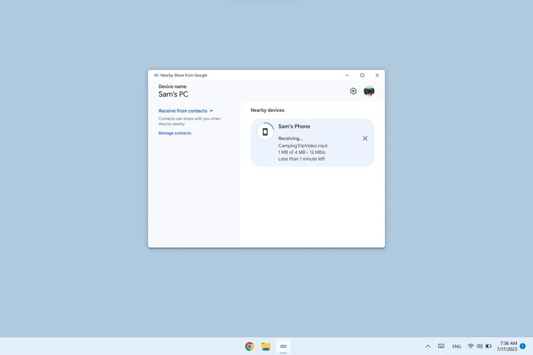 Nearby Share na Windowsa