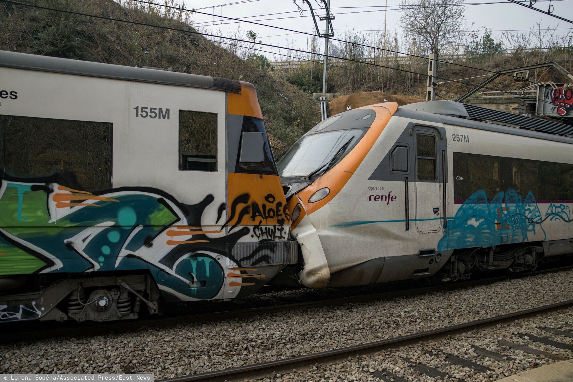 Temporary
View of the collision of two trains at the Montcada i Reixac station in Manresa, on December 7, in Manresa, Barcelona, Catalonia (Spain). The number of people affected by the train crash at the Montcada i Reixac - Manresa (Barcelona) station is 150 injured in a minor condition and five in a less serious condition. The circulation of trains on lines R4, R7 and R12 has been restored in both directions through a single track between Montcada Bifurcaci� and Terrassa (Barcelona). One hour after the crash the Generalitat's firefighters had already evacuated the convoy and no one was trapped. Civil Protection has activated the railway emergency plan of Catalonia (Ferrocat) in alert phase and Renfe has explained that the causes of the accident are being investigated. 07 DECEMBER 2022;MANRESA;BARCELONA;CATALUNYA;TRAIN CRASH;INJURIES Lorena Sop�na / Europa Press 12/07/2022 (Europa Press via AP)
Lorena Sop�na