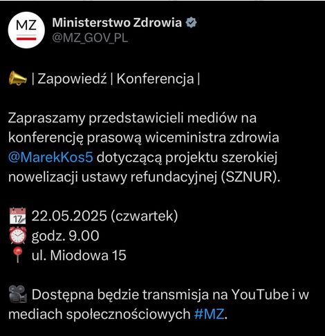 Zaproszenie na konferencję prasową wiceministra zdrowia