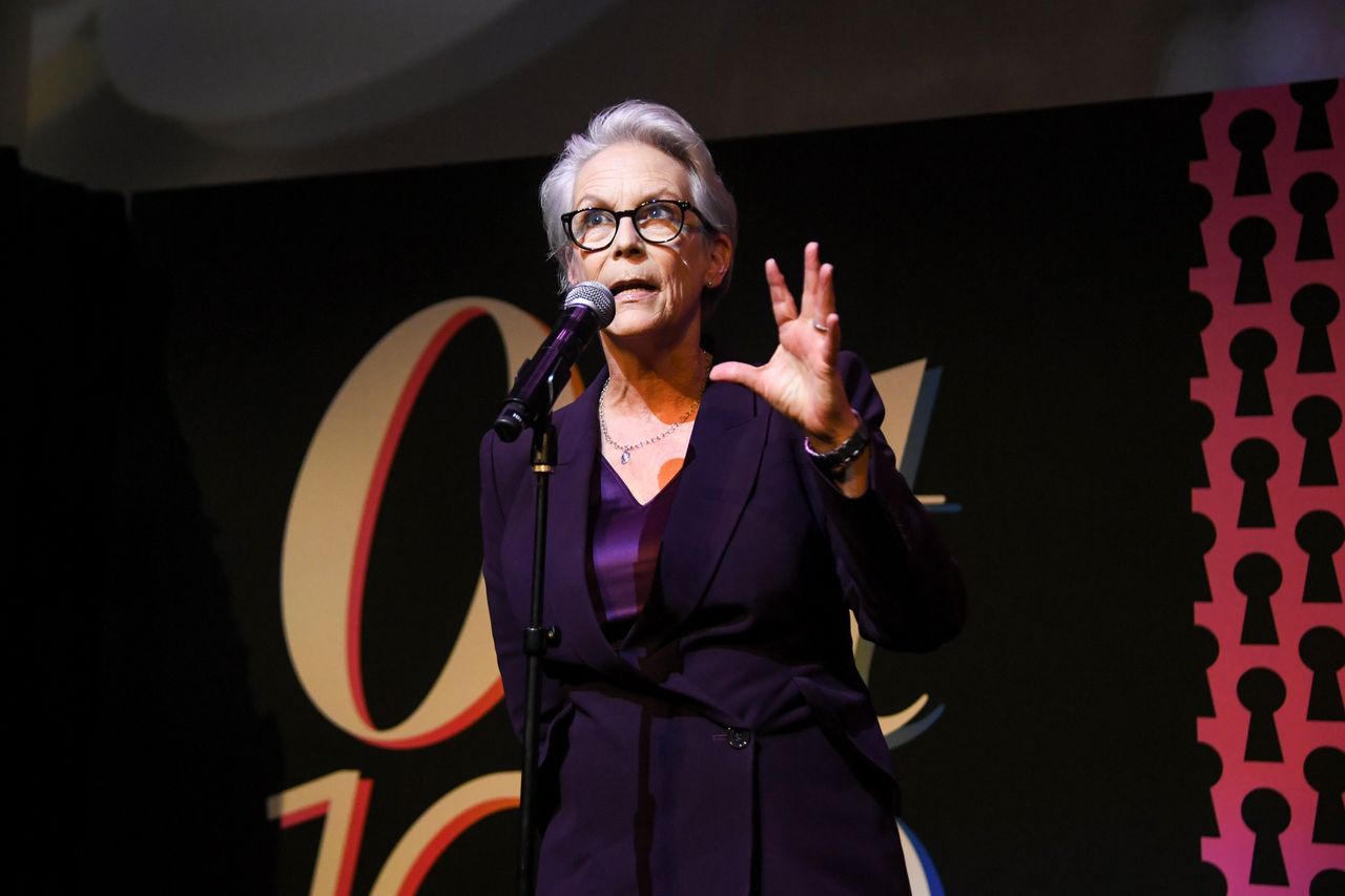 Jamie Lee Curtis speaks onstage at the Out100 Celebration at NeueHouse Hollywood on November 9, 2023 in Los Angeles, California. (Photo by Alberto Rodriguez/Variety via Getty Images)