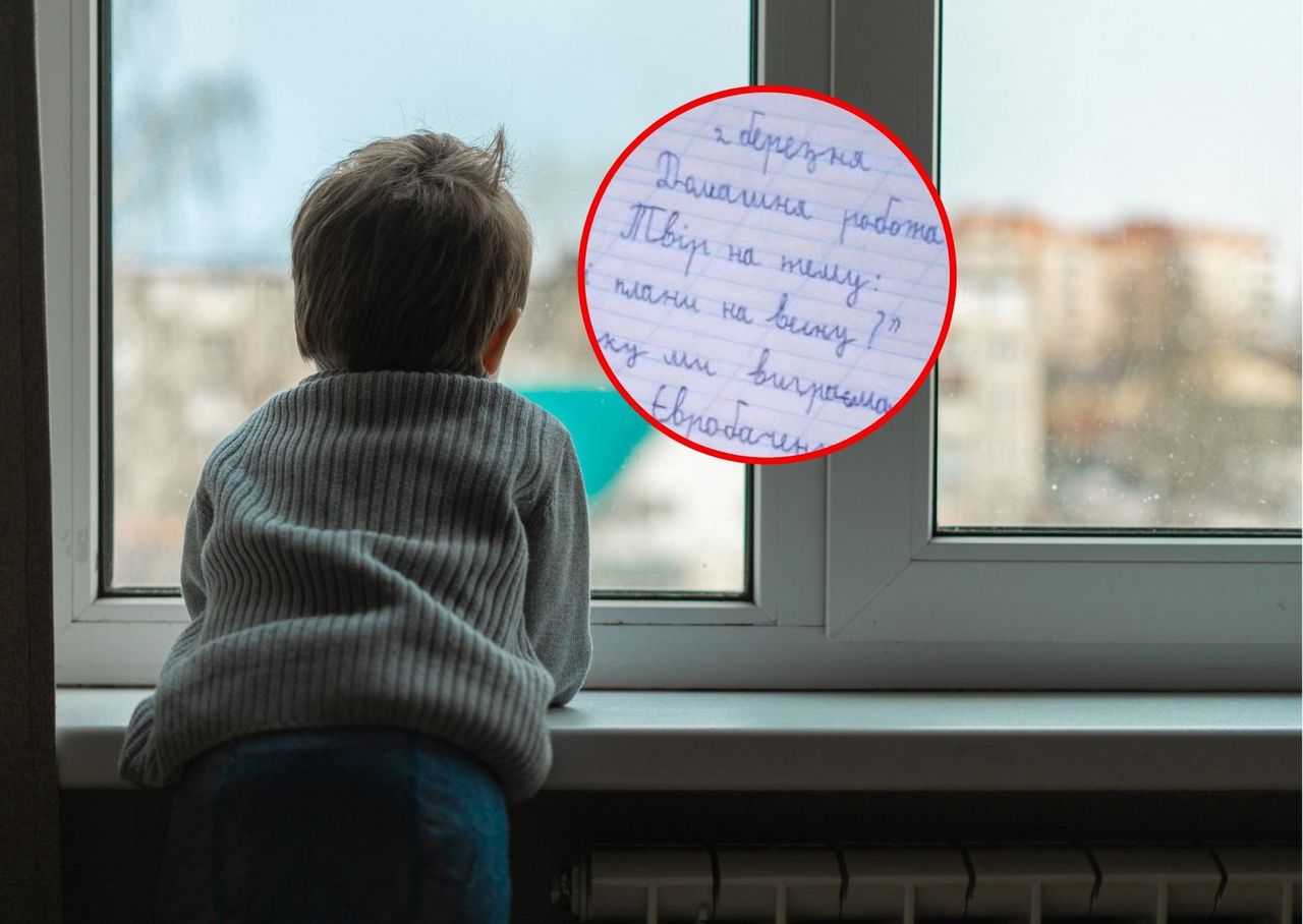 Poruszające słowa w pracy domowej ukraińskiego ucznia 