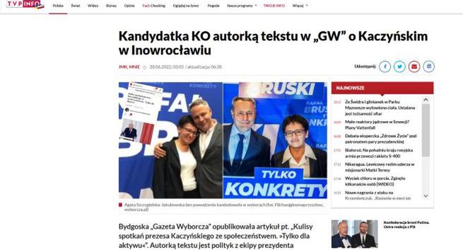 TVP zarzuca „Gazecie Wyborczej”, że pisze do niej polityk z bydgoskiej KO. "Już nie jest działaczem"