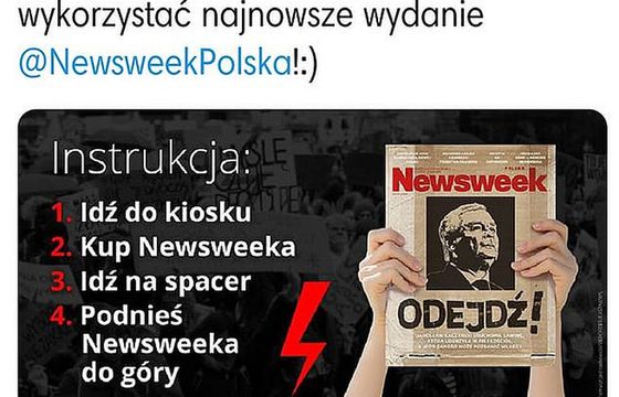 „Newsweek” zachęcał do eksponowania jego okładki z Kaczyńskim na protestach, wpis szybko usunięto