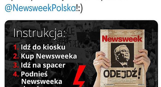 „Newsweek” zachęcał do eksponowania jego okładki z Kaczyńskim na protestach, wpis szybko usunięto