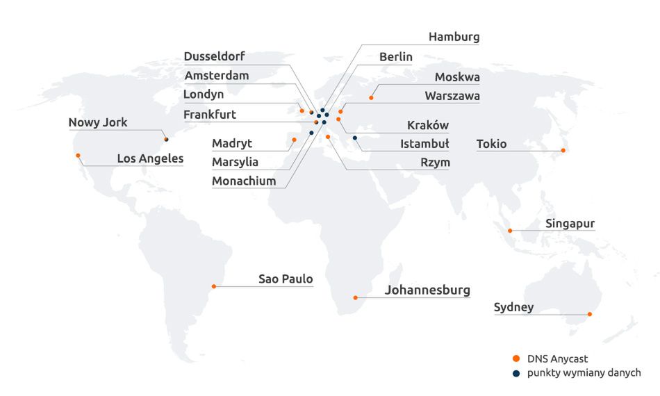 Infrastruktura w kluczowych lokalizacjach na świecie, źródło: nazwa.pl.