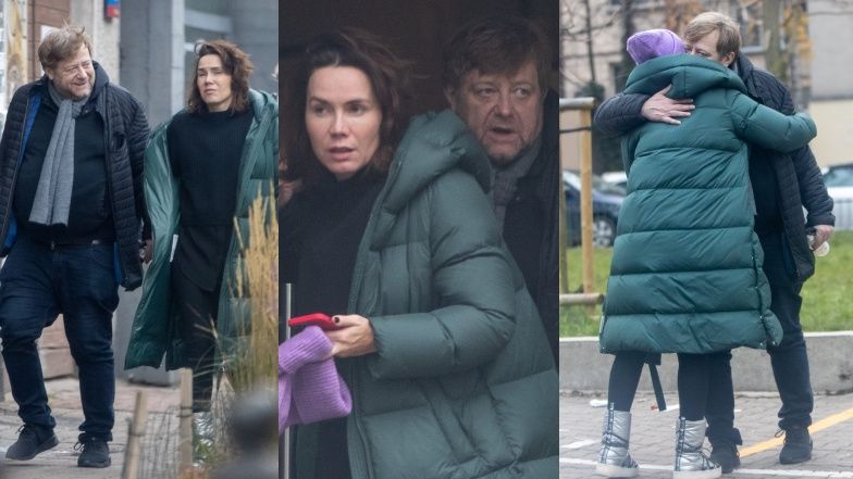 Odziani w kurtki puchowe Olga Bołądź i Olaf Lubaszenko przemierzają warszawskie ulice po wspólnych LUNCHU (ZDJĘCIA)