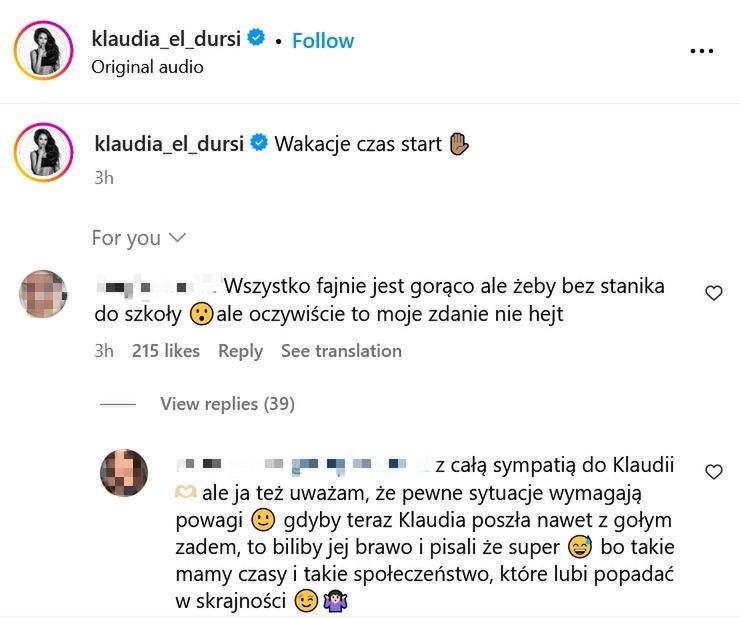Komentarze nt. ubioru Klaudii El Dursi