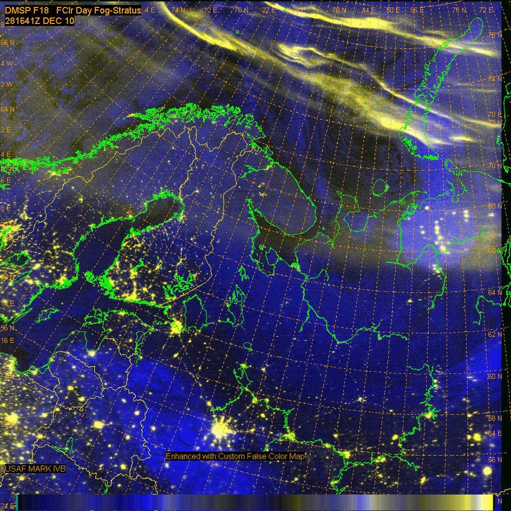 Obraz zorzy polarnej uzyskany przez DMSP