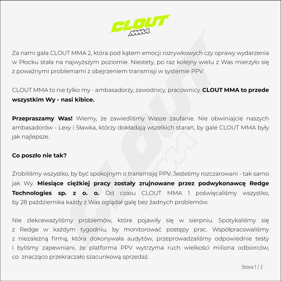 Clout MMA wydało oświadczenie
